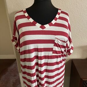 Terracotta and White Striped V-Neck Top